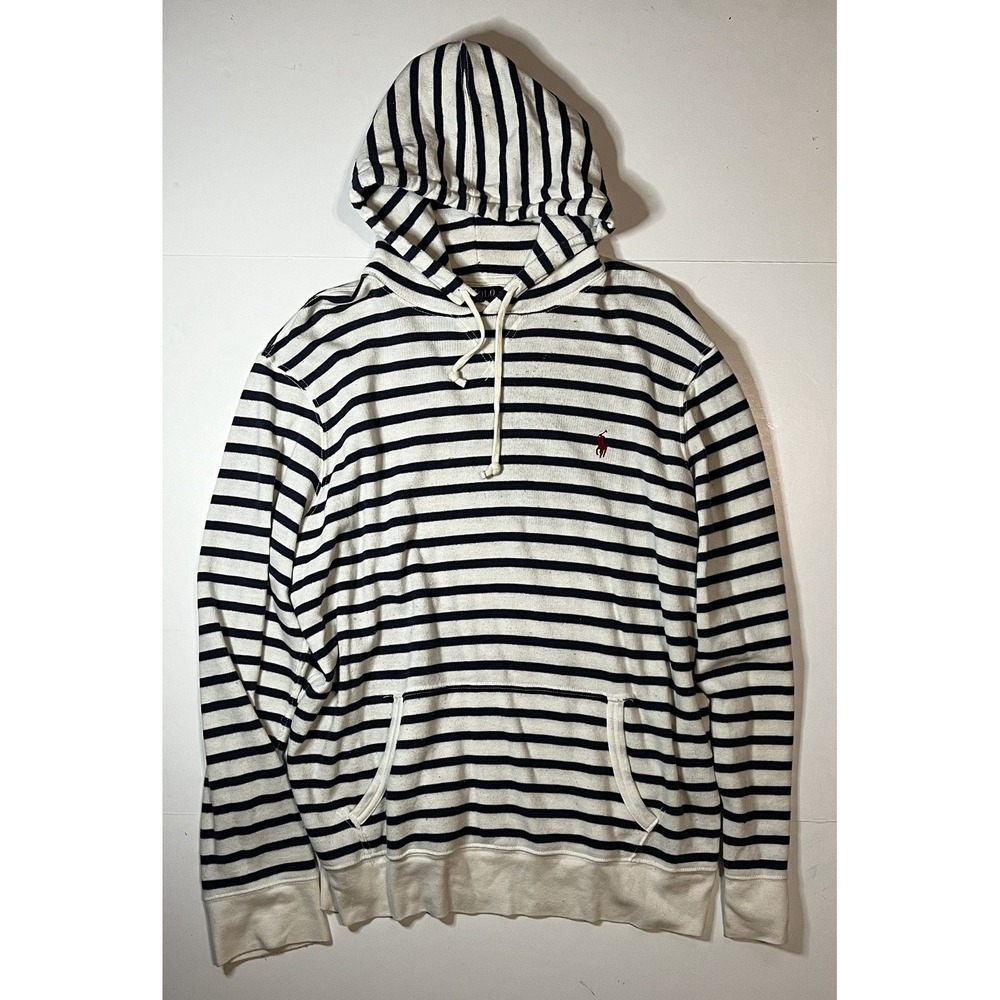Polo Ralph Lauren Navy Striped Knit Hoodie Pullover Size XL